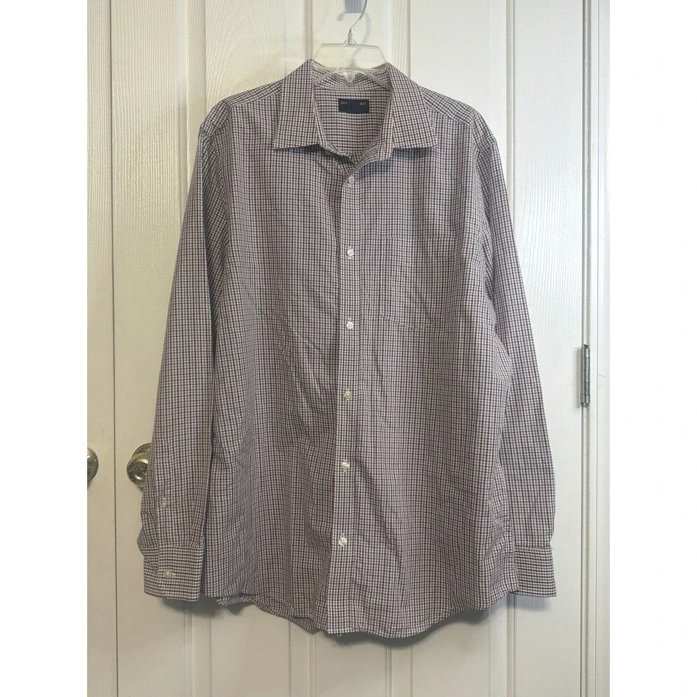 Banana Republic Mens XL Slim Fit Halton Check Button Down Shirt Burgundy Grey XL